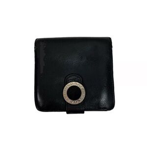 Bvlgari Leather Bifold Wallet Silver Hardware Zip Unisex